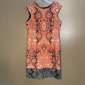Orange and black paisley sleeveless summer dress